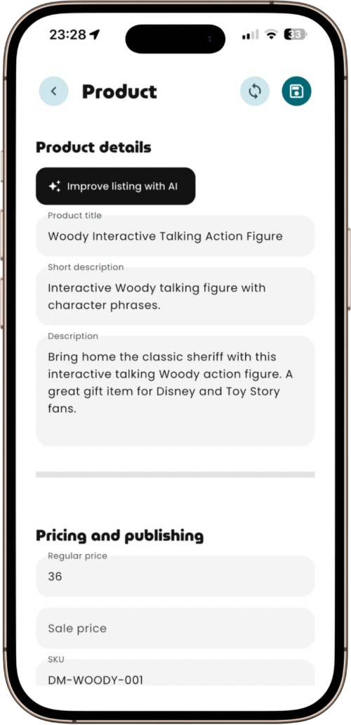 AI product listing editor